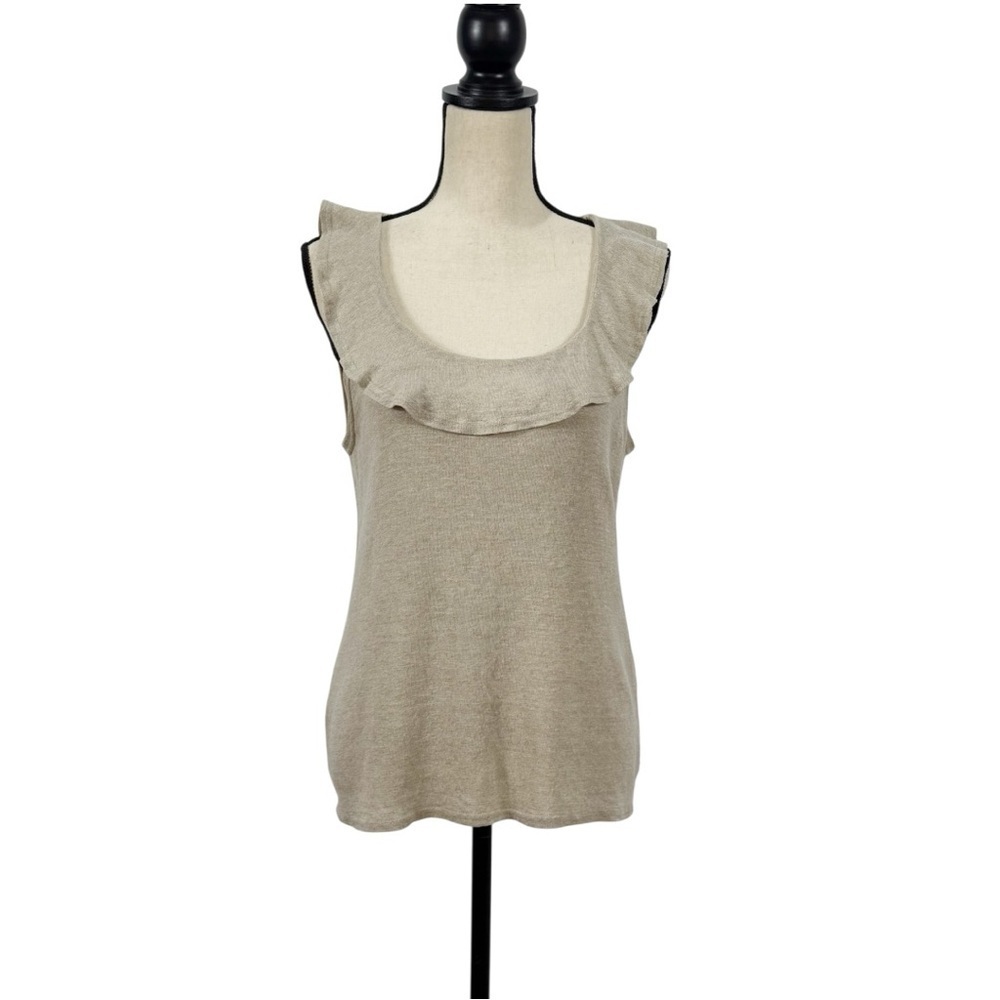Yeohlee New York Beige Sleeveless Knit Top with Ruffle Neckline – Size S